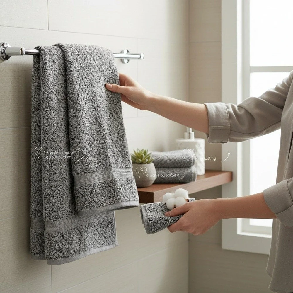 Everplush Hand Towel Set 4pc Grey 16x30 Diamond Jacquard New
